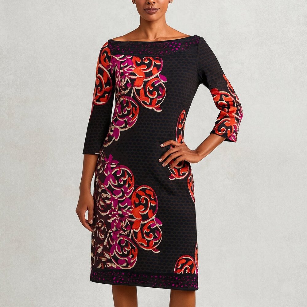 Donna Morgan Printed Dress – Size 6 – 3/4 Sleeves
